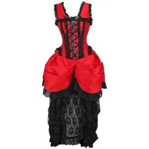 Steel Boned Red/Black Lace Victorian Bustle Corset Dress